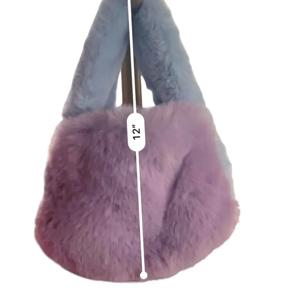 Pastel Pink Blue Lavender Faux Fur Mini Satchel Bag Plastic Removable Bag Chain - Picture 6 of 7
